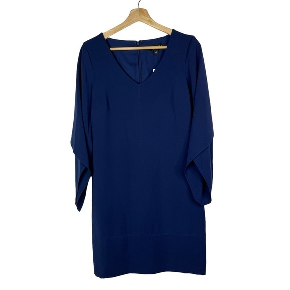 Laundry by Shelli Segal Navy Blue V-Neck Long Sleeve Knee Length Dress 4 - Picture 1 of 5